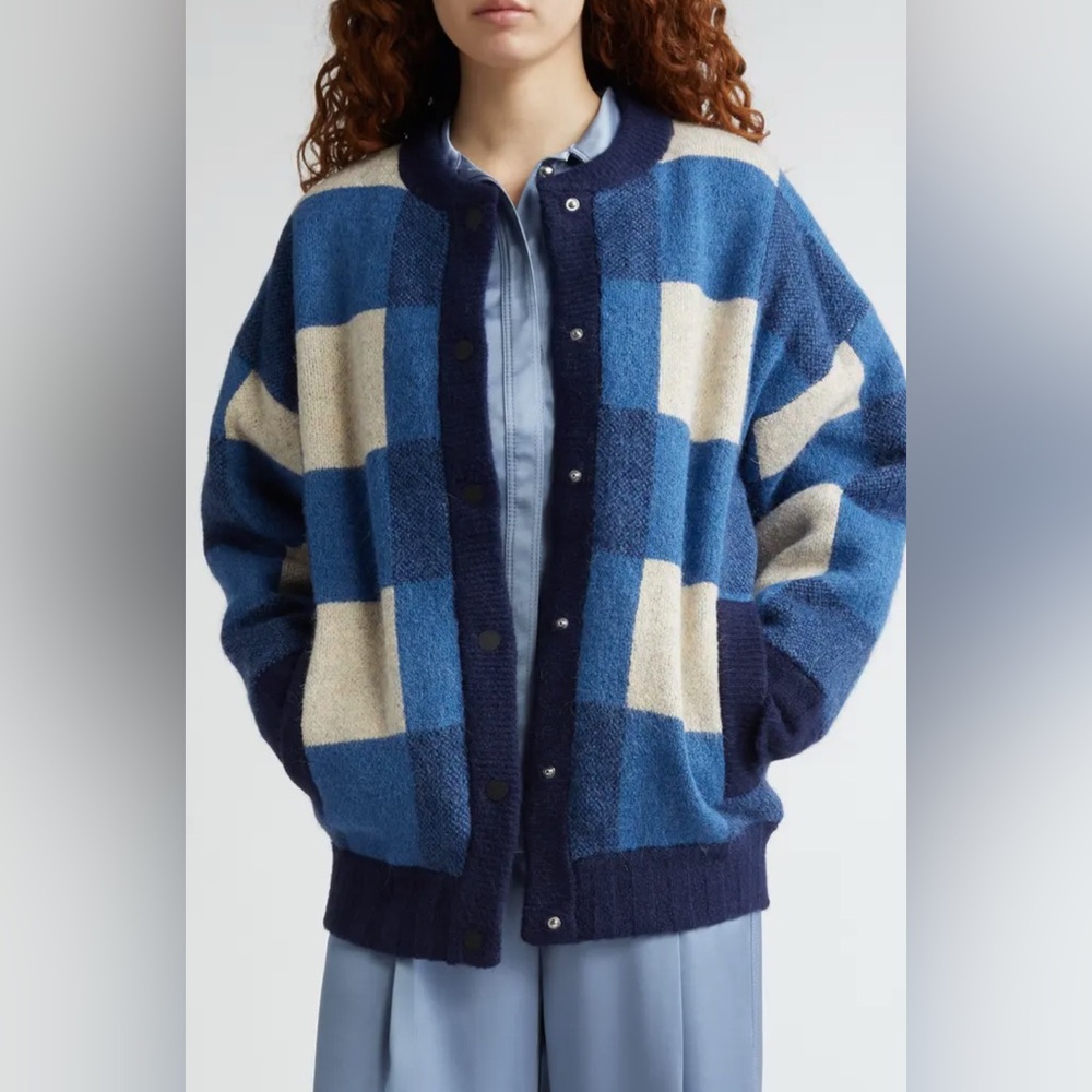 STINE GOYA Gingham Check Knit Bomber Jacket size :XXS NWT